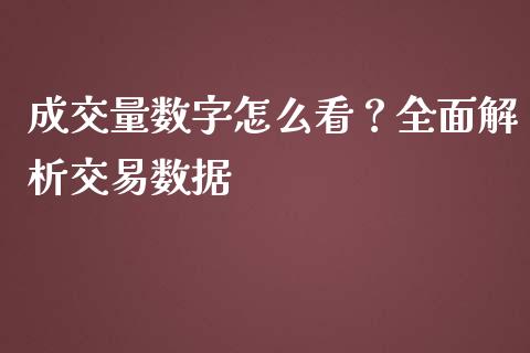 成交量数字怎么看？全面解析交易数据_https://www.lcjysmgs.com_恒生指数直播_第1张