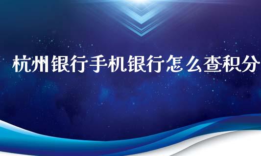 杭州银行手机银行怎么查积分_https://www.lcjysmgs.com_恒生指数直播_第1张