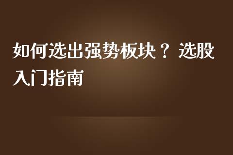 如何选出强势板块？ 选股入门指南_https://www.lcjysmgs.com_恒生指数直播_第1张