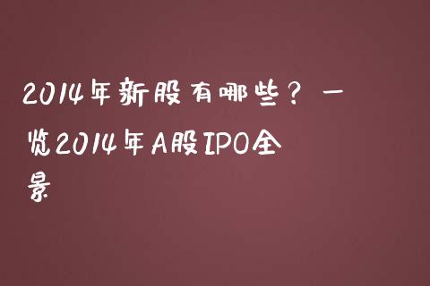 2014年新股有哪些？一览2014年A股IPO全景_https://www.lcjysmgs.com_德指行情直播_第1张