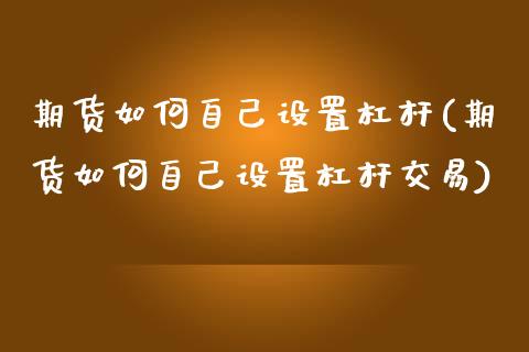 期货如何自己设置杠杆(期货如何自己设置杠杆交易)_https://www.lcjysmgs.com_黄金期货直播喊单_第1张