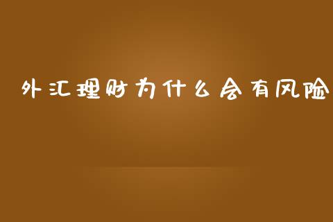 外汇理财为什么会有风险_https://www.lcjysmgs.com_黄金期货直播喊单_第1张