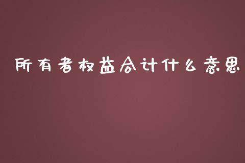 所有者权益合计什么意思_https://www.lcjysmgs.com_黄金期货直播喊单_第1张