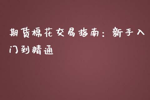 期货棉花交易指南：新手入门到精通_https://www.lcjysmgs.com_黄金期货直播喊单_第1张