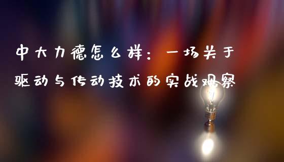 中大力德怎么样：一场关于驱动与传动技术的实战观察_https://www.lcjysmgs.com_恒生指数直播_第1张