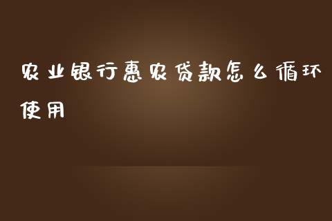 农业银行惠农贷款怎么循环使用_https://www.lcjysmgs.com_恒生指数直播_第1张