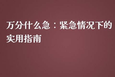 万分什么急：紧急情况下的实用指南_https://www.lcjysmgs.com_恒指直播平台_第1张