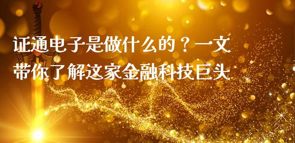 证通电子是做什么的？一文带你了解这家金融科技巨头_https://www.lcjysmgs.com_恒生指数直播_第1张