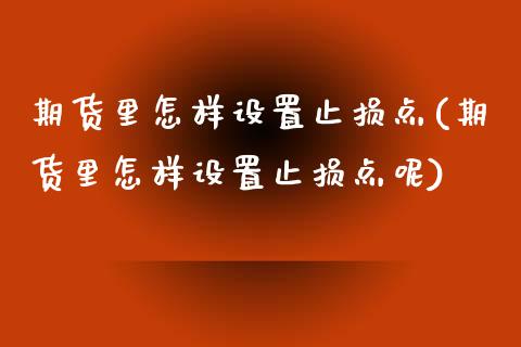 期货里怎样设置止损点(期货里怎样设置止损点呢)_https://www.lcjysmgs.com_德指行情直播_第1张
