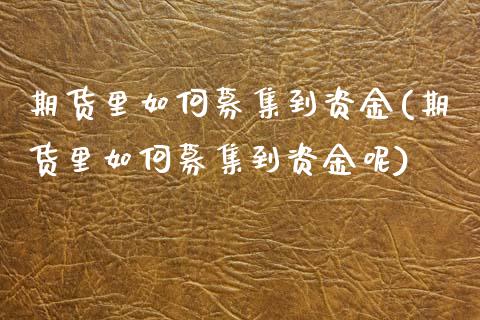 期货里如何募集到资金(期货里如何募集到资金呢)_https://www.lcjysmgs.com_恒生指数直播_第1张