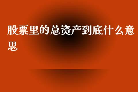 股票里的总资产到底什么意思_https://www.lcjysmgs.com_德指行情直播_第1张