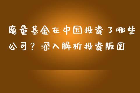 魔量基金在中国投资了哪些公司？深入解析投资版图_https://www.lcjysmgs.com_恒生指数直播_第1张