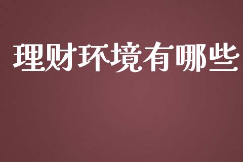 理财环境有哪些_https://www.lcjysmgs.com_德指行情直播_第1张