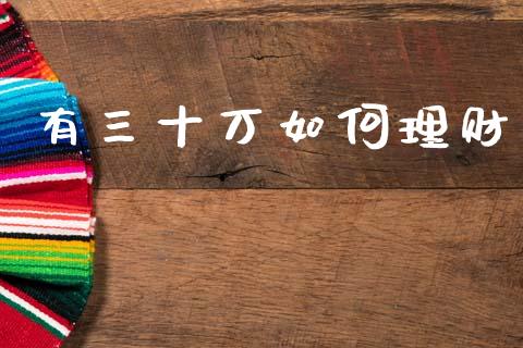 有三十万如何理财_https://www.lcjysmgs.com_恒生指数直播_第1张