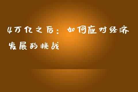 4万亿之后：如何应对经济发展的挑战_https://www.lcjysmgs.com_黄金期货直播喊单_第1张